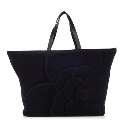 Chanel Terry Cotton Camellia Tote Black 3 of 11