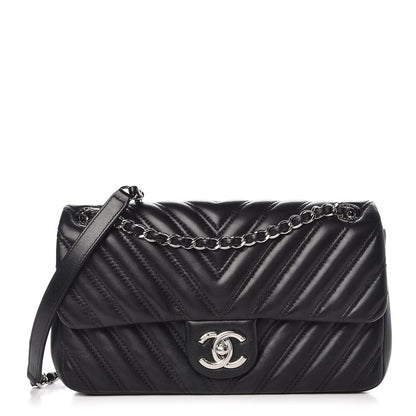 Chanel Lambskin Chevron Double Stitch Medium Single Flap Black 1 of 9