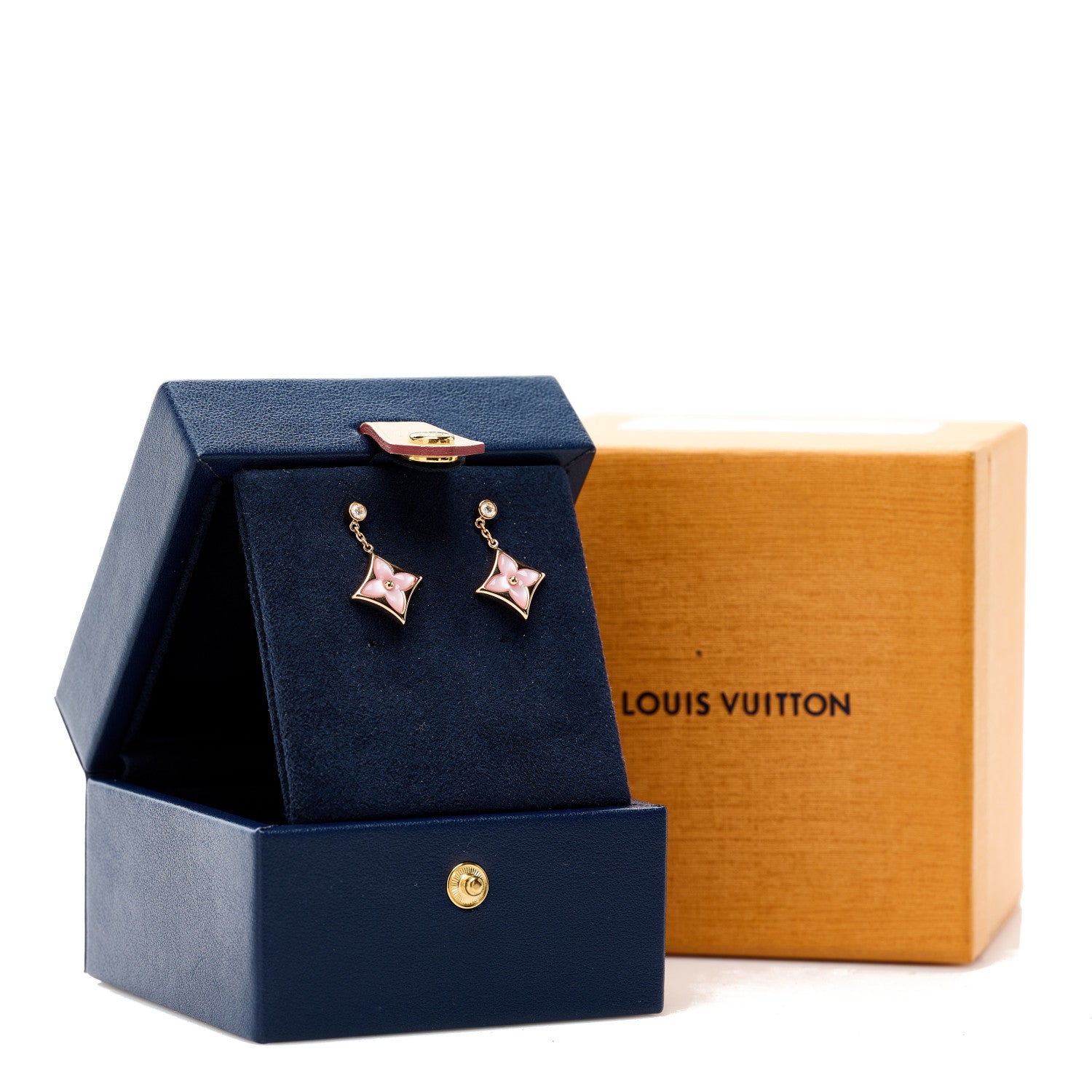 Louis Vuitton 18K Pink Gold Diamond Pink Mother of Pearl Color Blossom BB Star Earrings 5 of 5