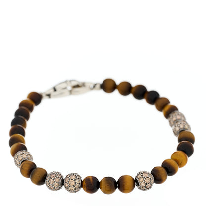David Yurman Sterling Silver Cognac Diamond Tigers Eye Spiritual Bead Pave Bracelet 1 of 3