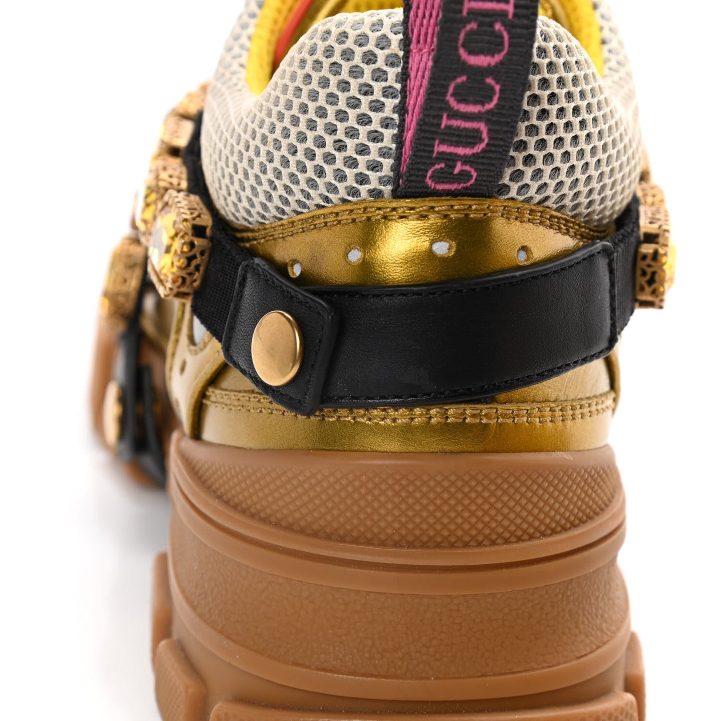 X SEGA Metallic Calfskin Mesh Removable Crystals Womens Flashtrek Sneakers 37 Oro Vecchio Mystic White Silver