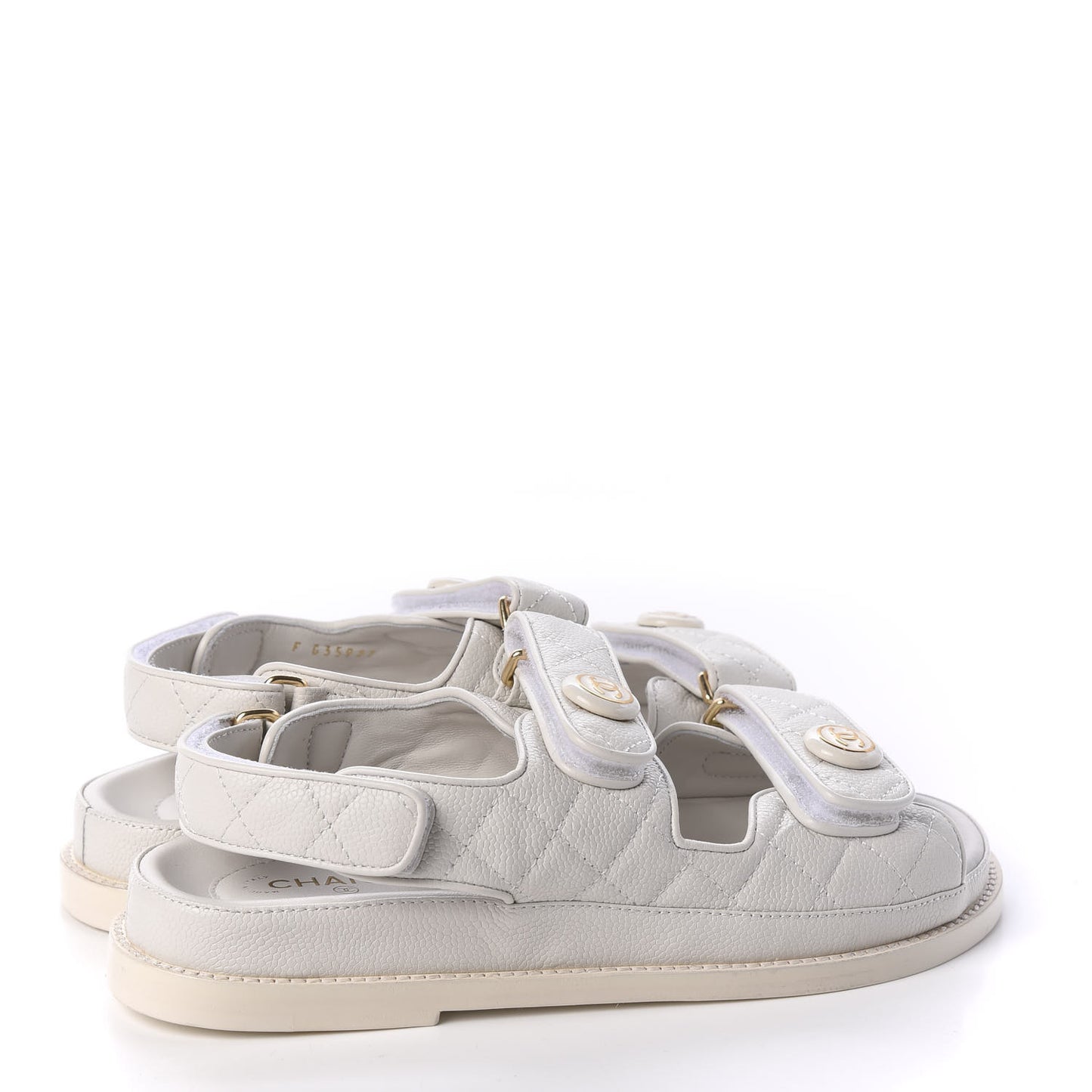 Grained Calfskin Quilted Velcro Dad Sandals 38 White