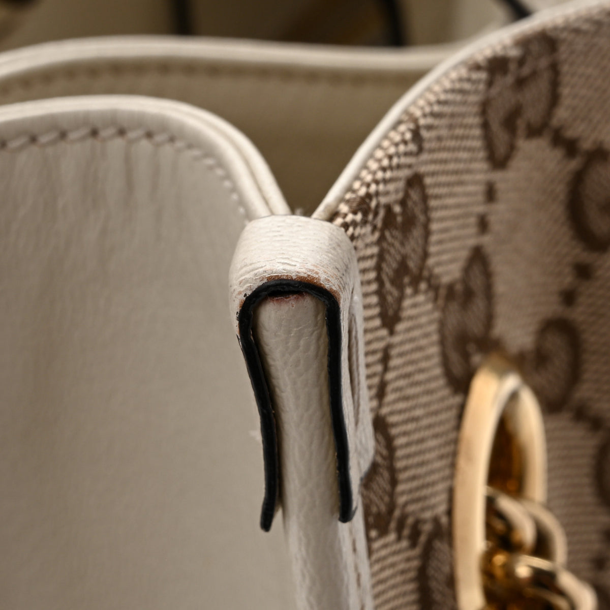 Gucci Monogram Calfskin Medium Horsebit 1955 Tote Bag Beige Mystic White 14 of 16