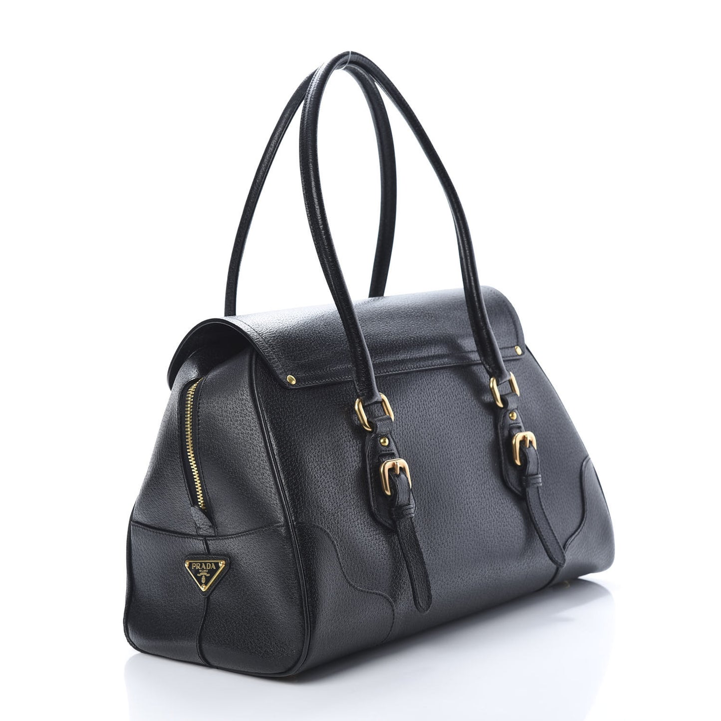 Goatskin Cerniera Pushlock Satchel Black