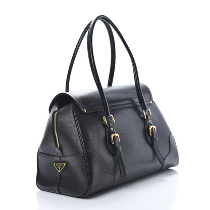 Prada Goatskin Cerniera Pushlock Satchel Black 2 of 14