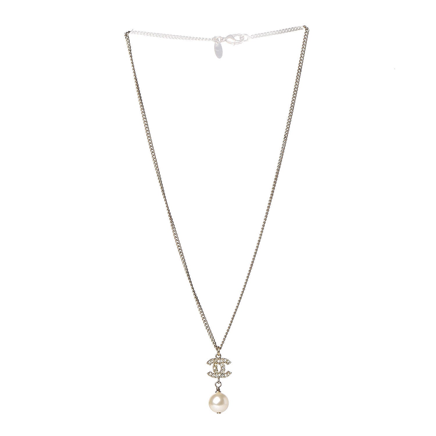 Chanel Crystal Pearl CC Drop Necklace Gold 3 of 6