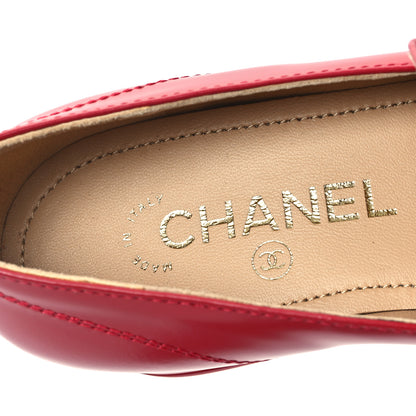 Chanel Shiny Calfskin Logo Loafers 37.5 Red 7 of 9