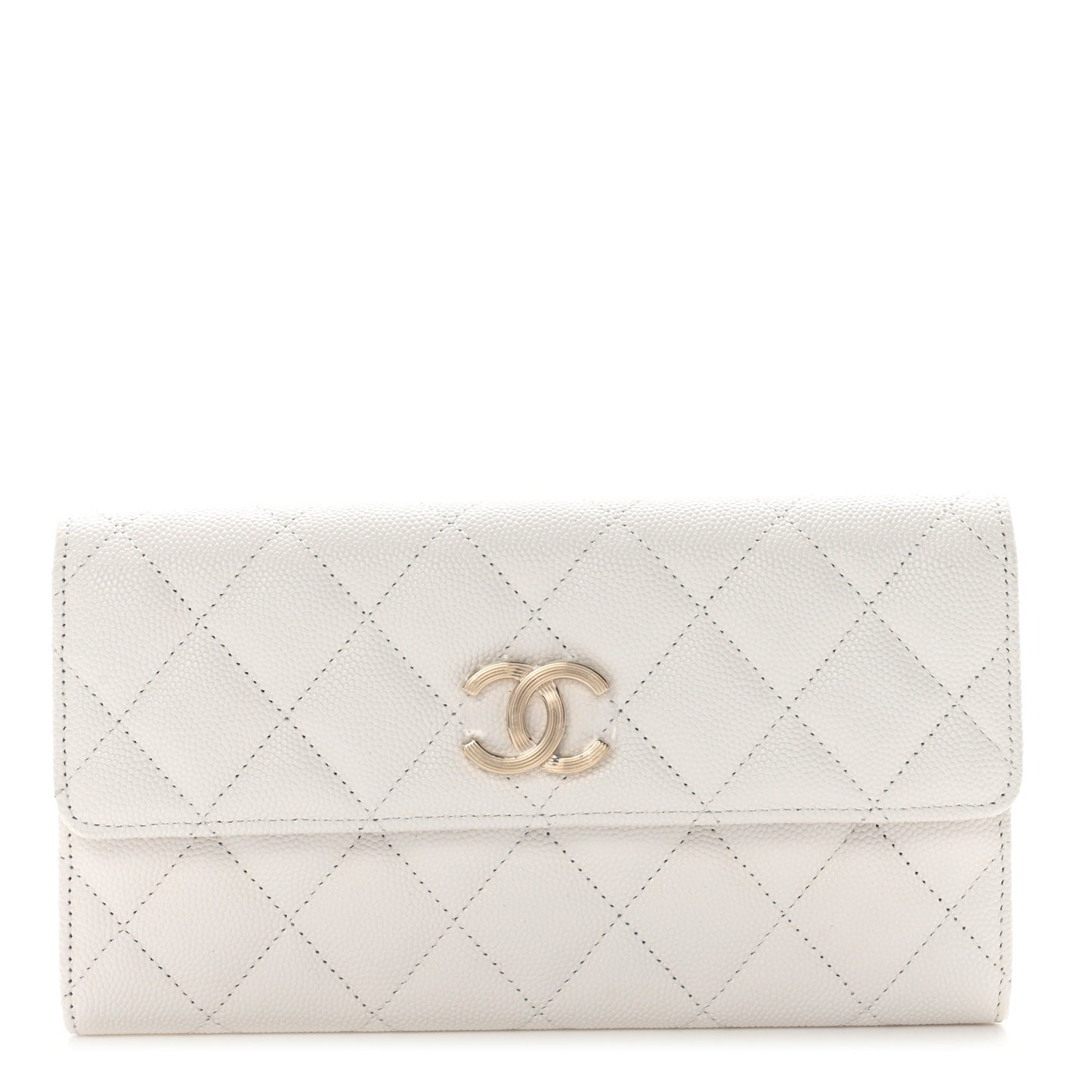 Caviar Quilted Striated CC Large Gusset Flap Wallet White