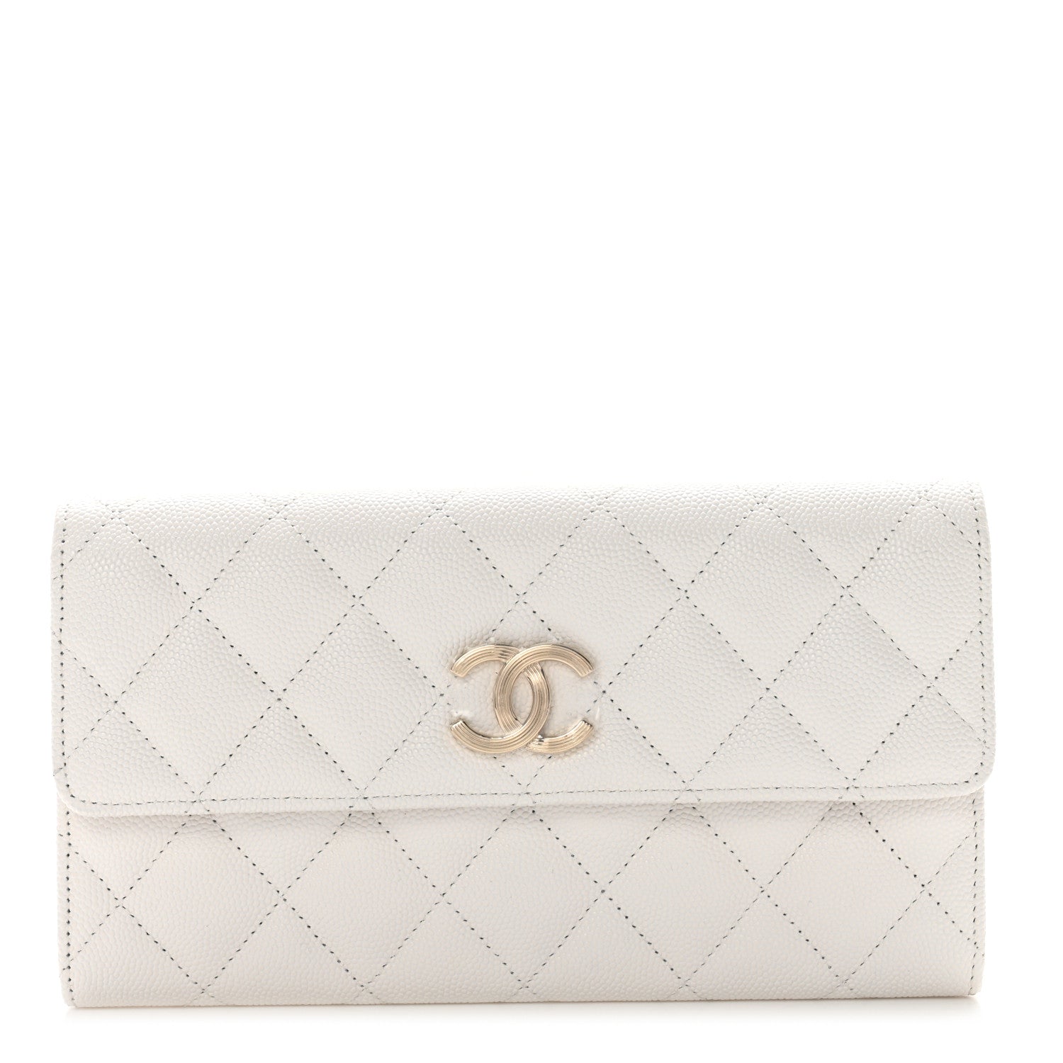 Chanel Caviar Quilted Striated CC Large Gusset Flap Wallet White 1 of 10