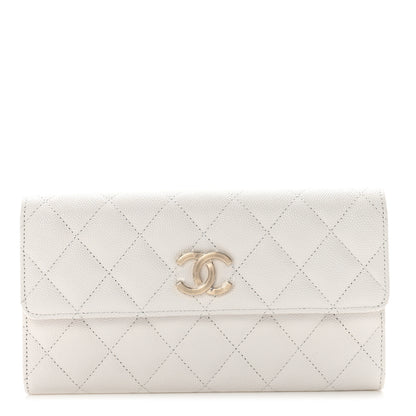 Chanel Caviar Quilted Striated CC Large Gusset Flap Wallet White 1 of 10