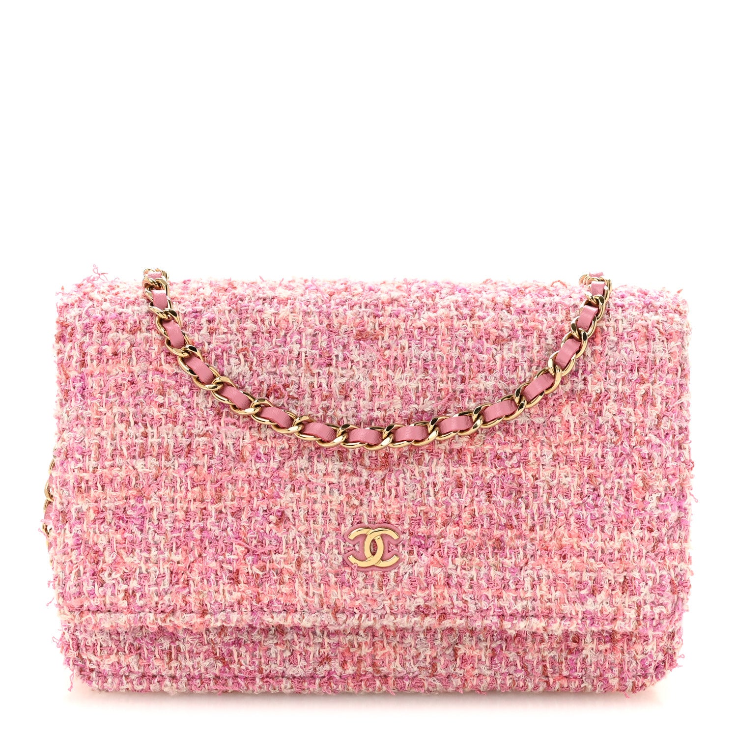 Chanel Tweed Quilted Wallet On Chain WOC Pink 1 of 13
