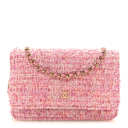Chanel Tweed Quilted Wallet On Chain WOC Pink 1 of 13