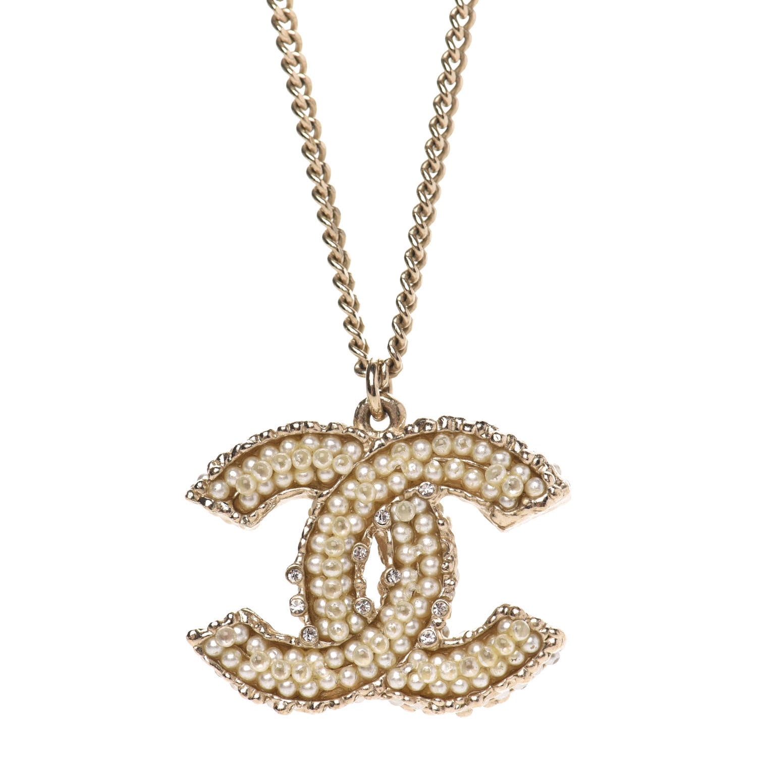 Chanel Crystal Pearl CC Pendant Necklace Gold 5 of 5