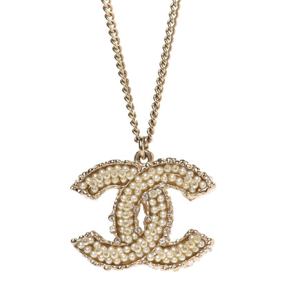 Chanel Crystal Pearl CC Pendant Necklace Gold 5 of 5