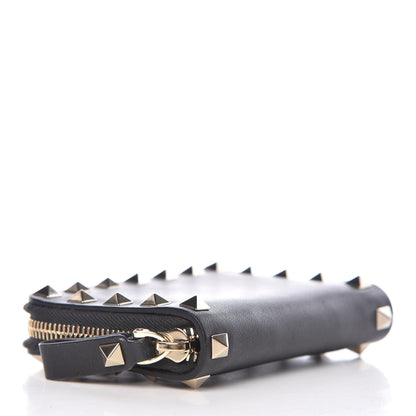 Valentino Garavani Calfskin Rockstud Zip Around Coin Case Card Holder Black 4 of 8