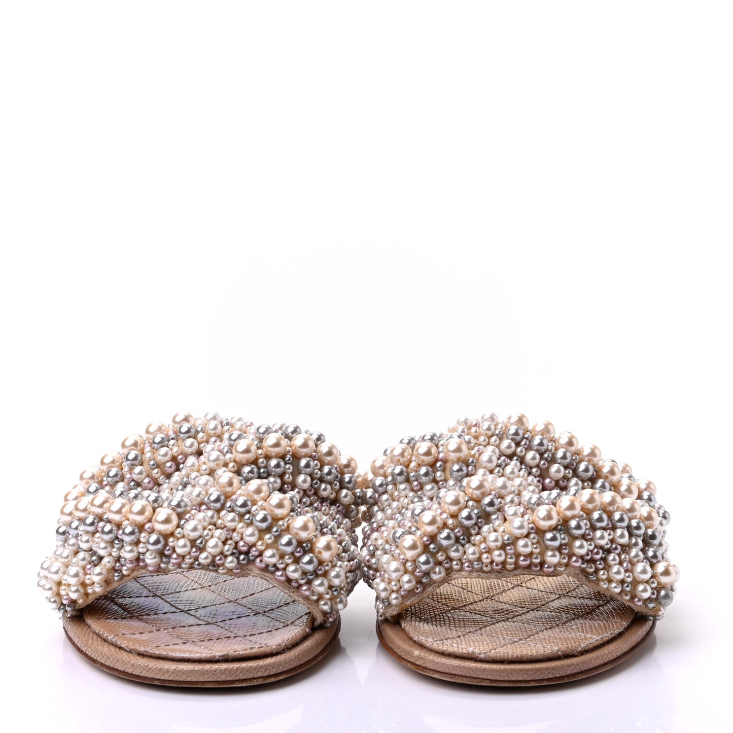 Fantasy Calfskin Pearl Cord CC Mules 38 Ivory
