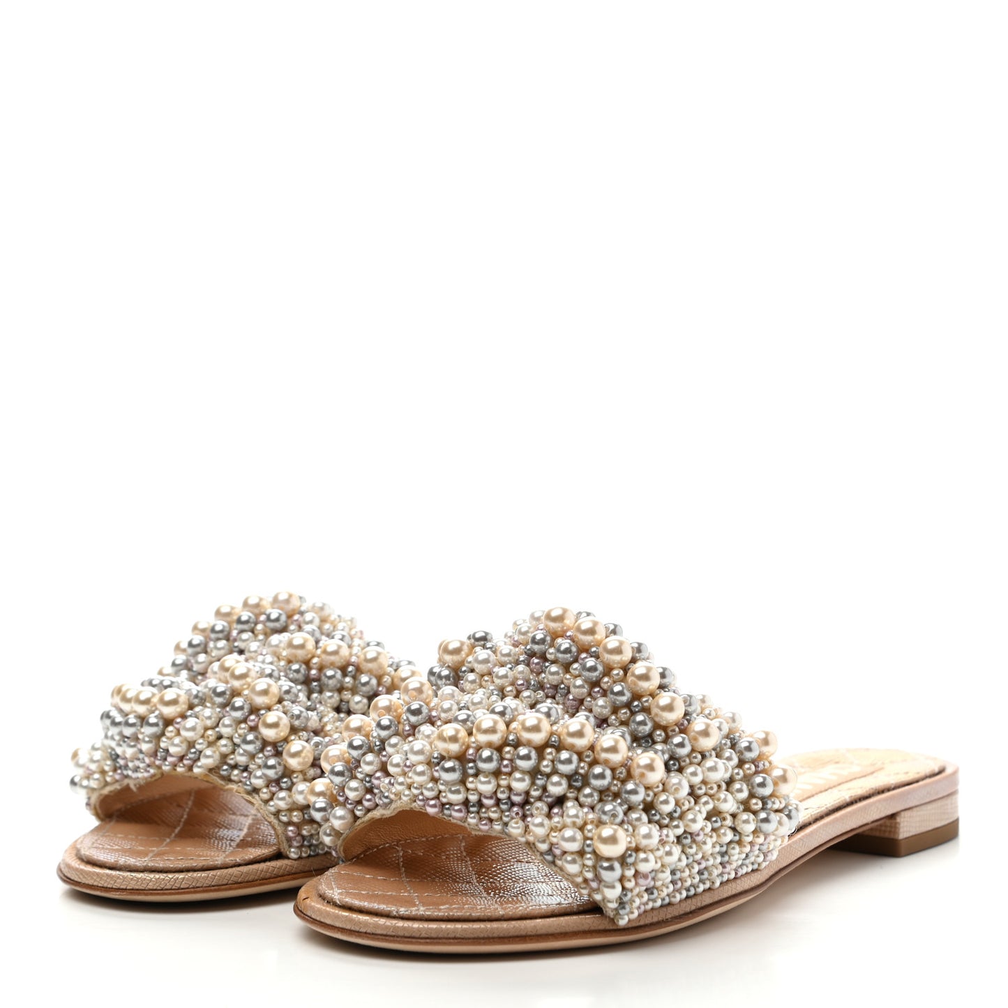 Fantasy Calfskin Pearl Cord CC Mules 35 Ivory