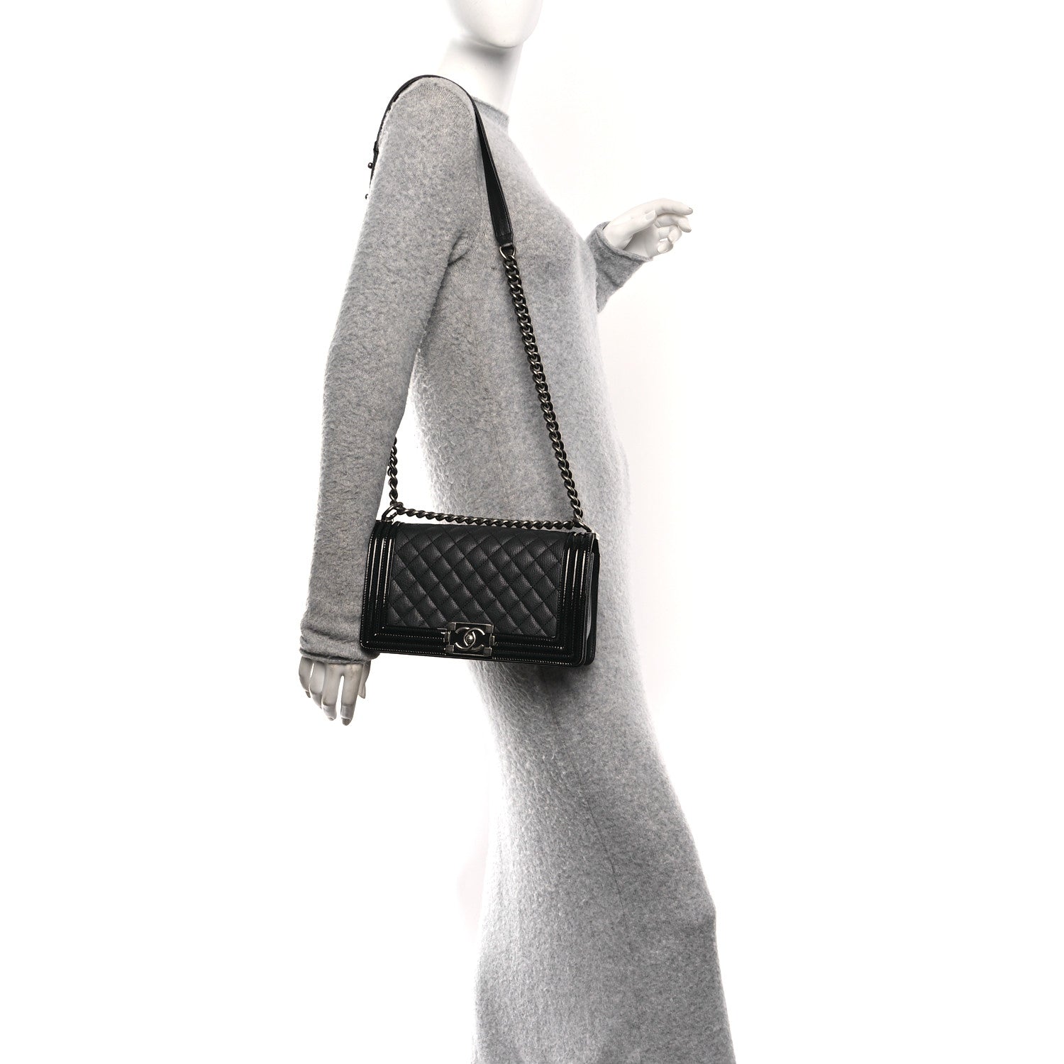 Chanel Goatskin Quilted Patent Medium Duo Boy Flap Black 2 of 10