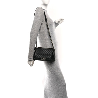 Chanel Goatskin Quilted Patent Medium Duo Boy Flap Black 2 of 10