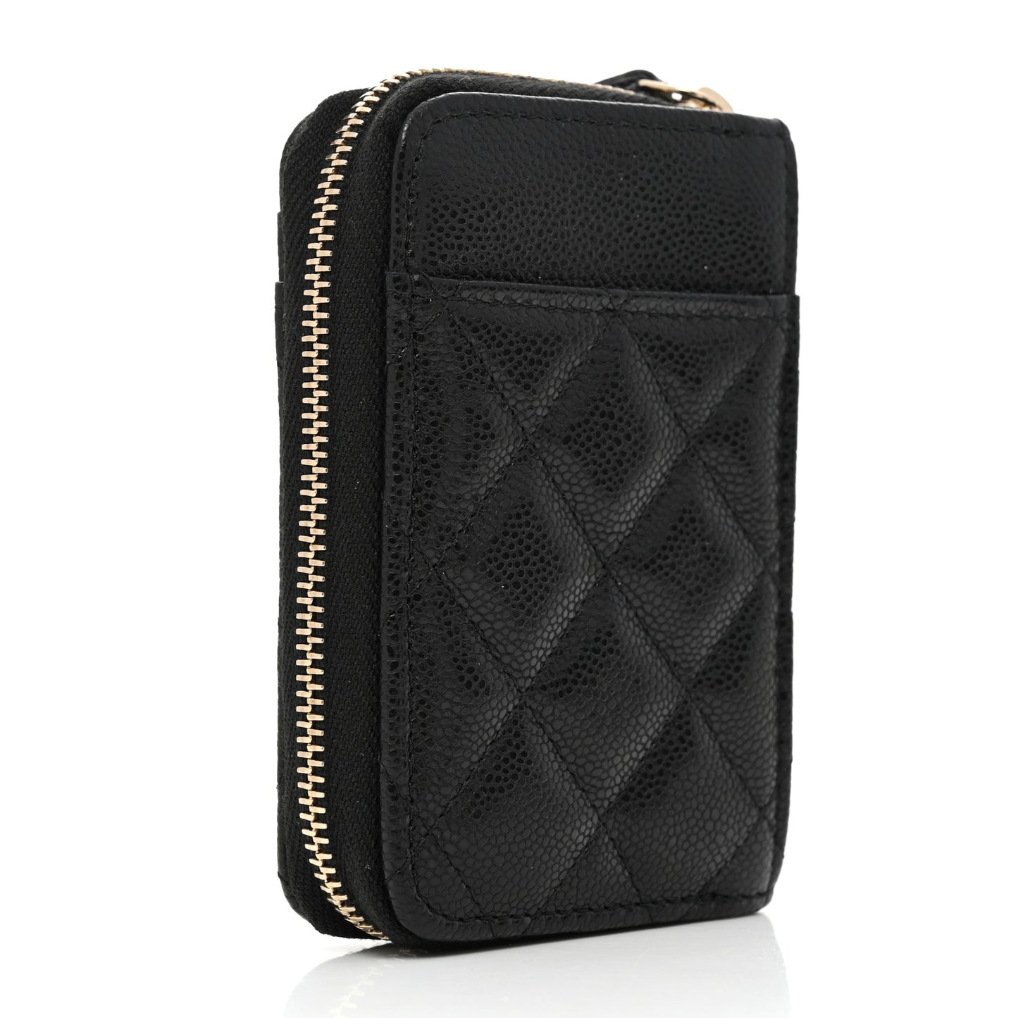 Caviar Quilted Zip Card Holder Black