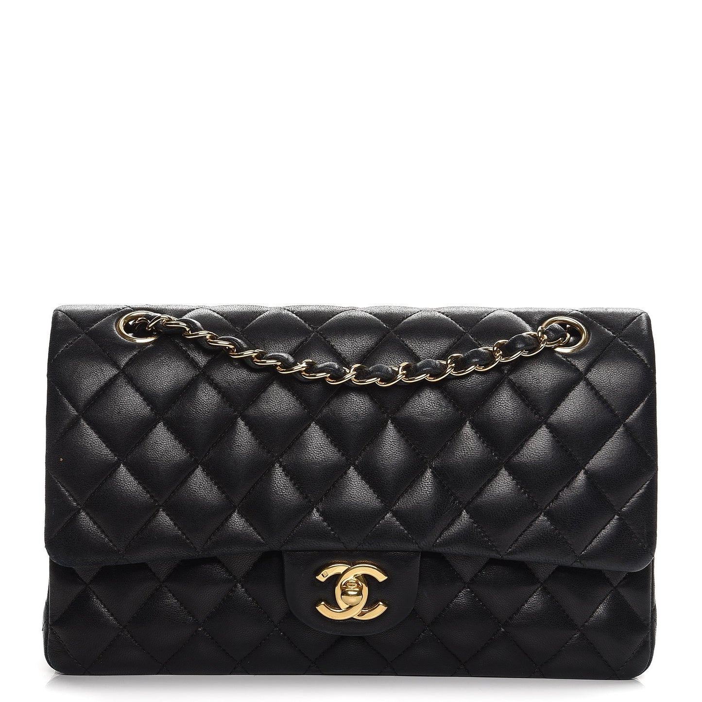 Lambskin Quilted Medium Double Flap Black