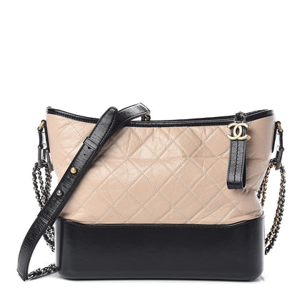 Chanel Aged Calfskin Quilted Medium Gabrielle Hobo Beige Black 2 of 10