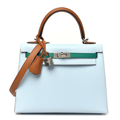 Hermes Epsom Tri-Color Kelly Sellier 25 Bleu Brume Vert Jade Gold 1 of 11