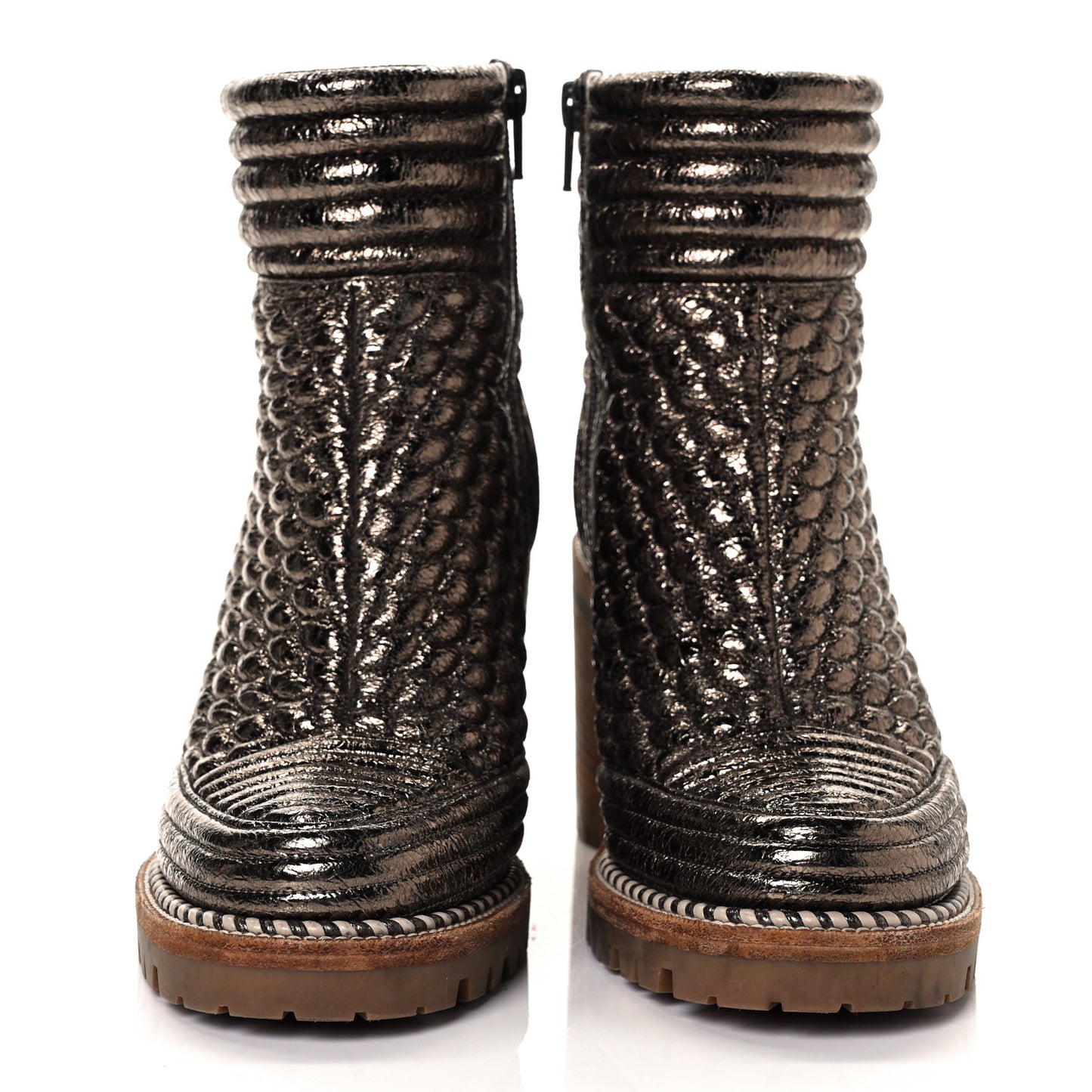 Metallic Crinkled Calfskin Red Sole Boot 36 Bronze