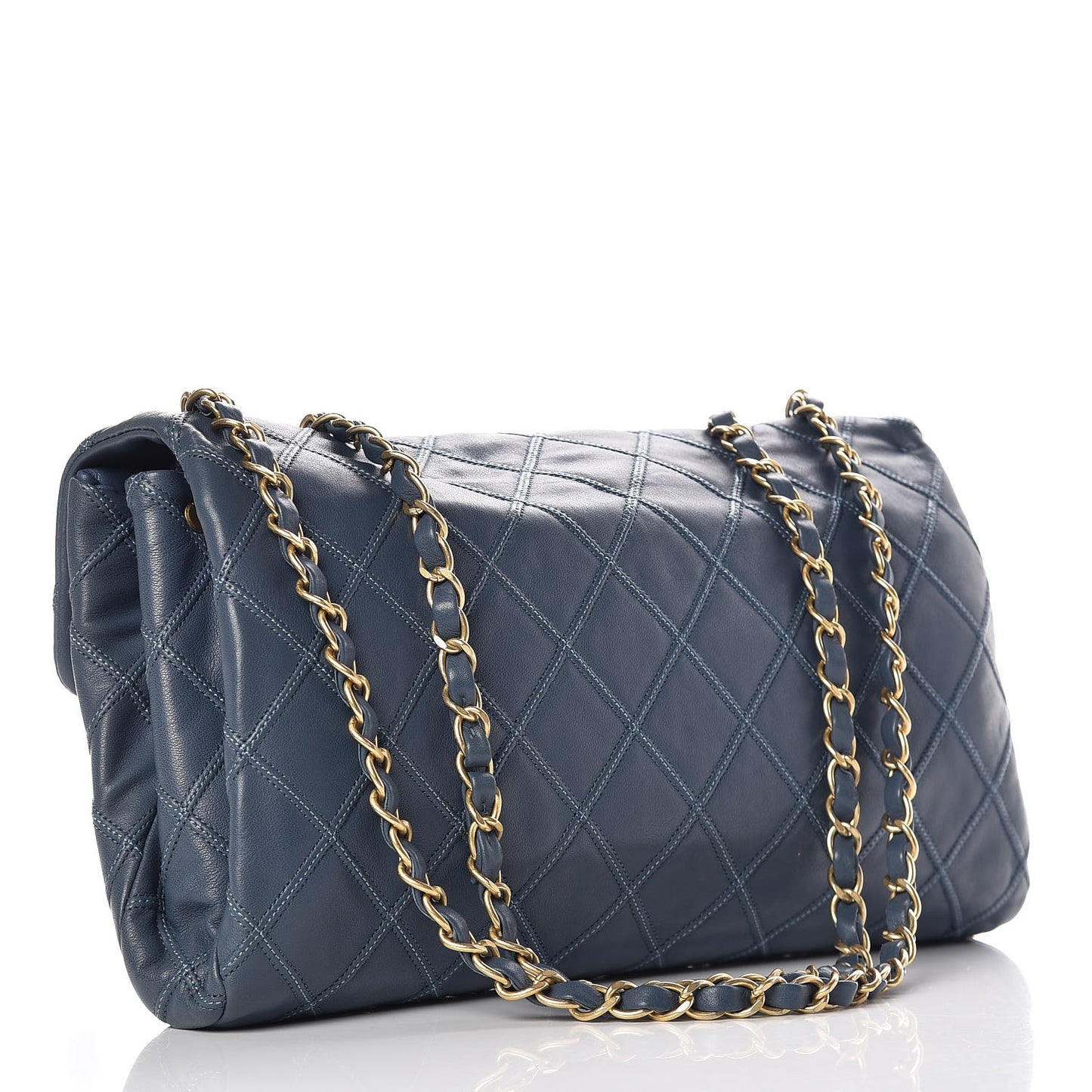 Calfskin Stitched Thin City Flap Dark Blue