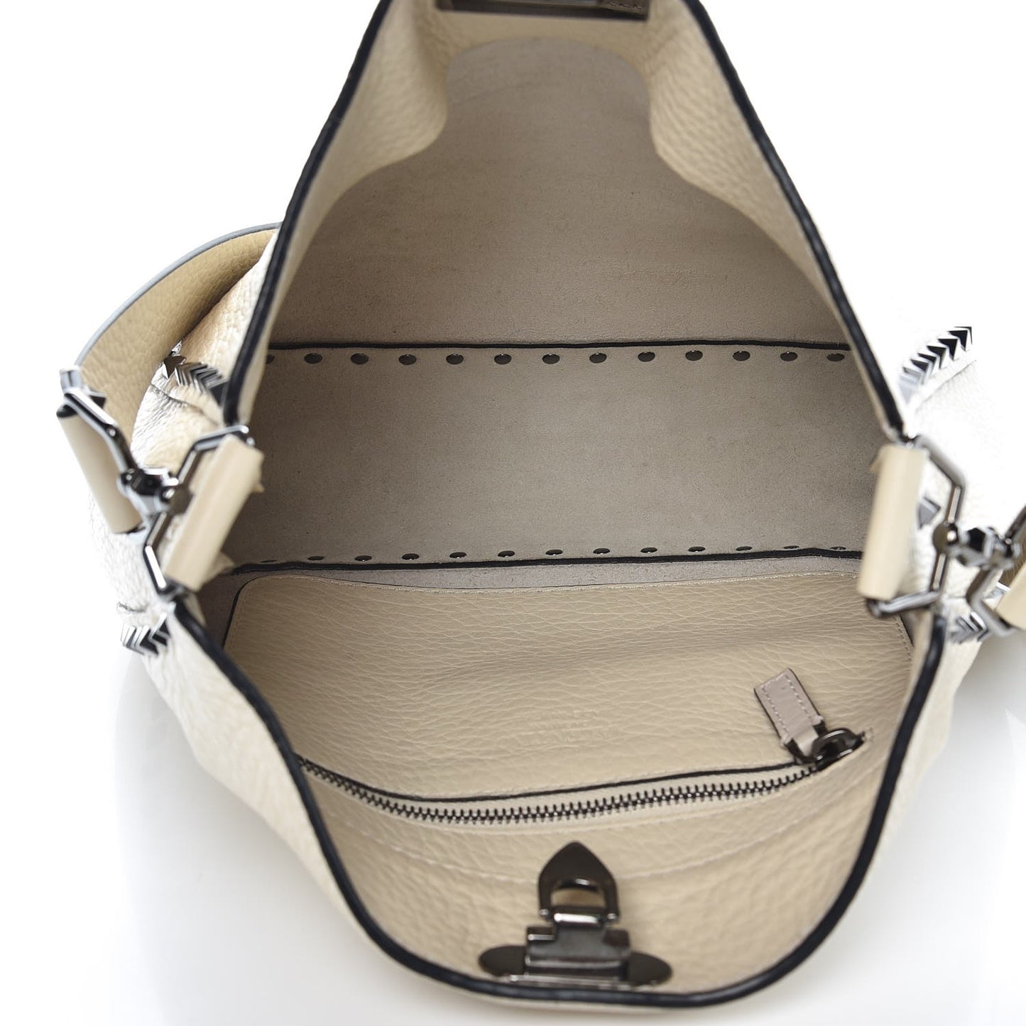 Pebbled Calfskin Small Rockstud Flip-Lock Messenger Bag Light Ivory
