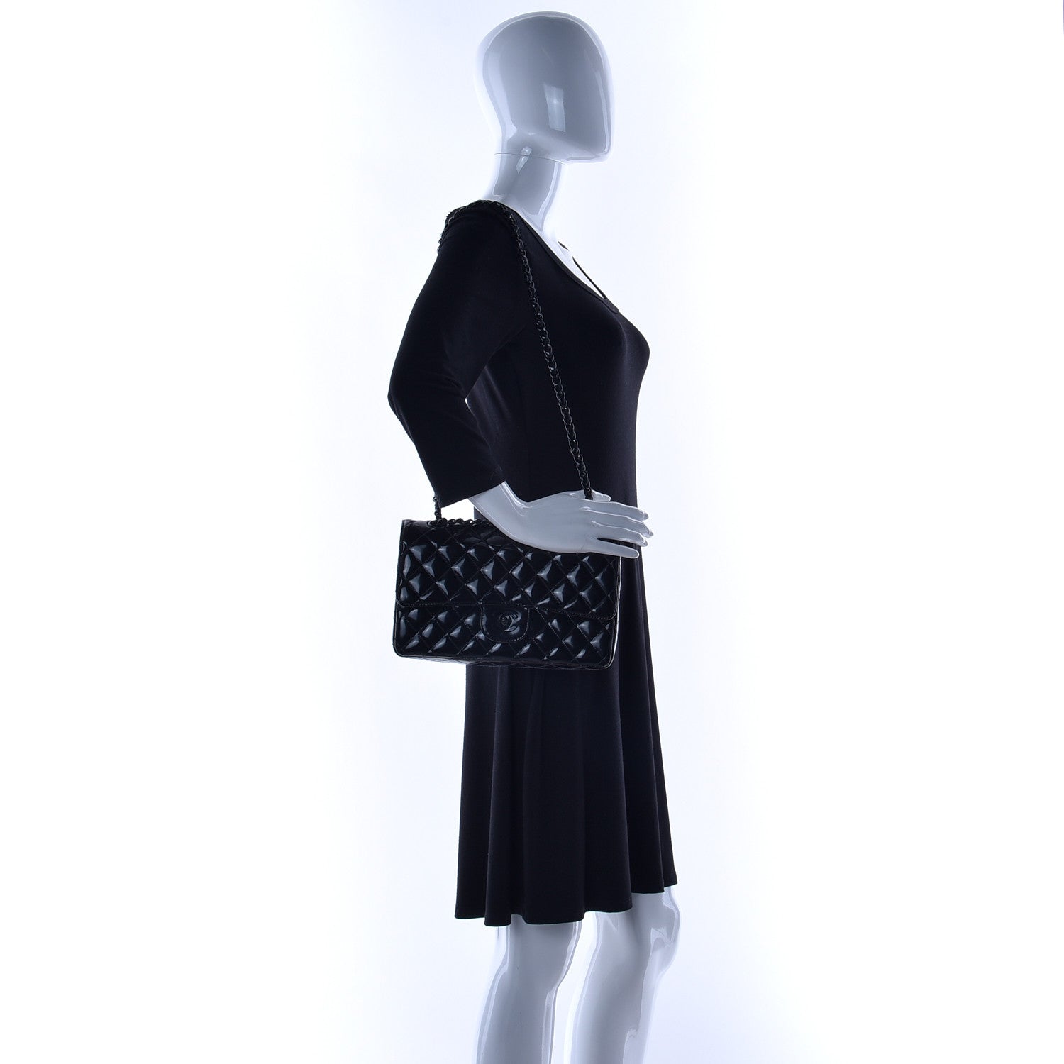 Chanel Patent Quilted Medium Double Flap So Black 2 of 13