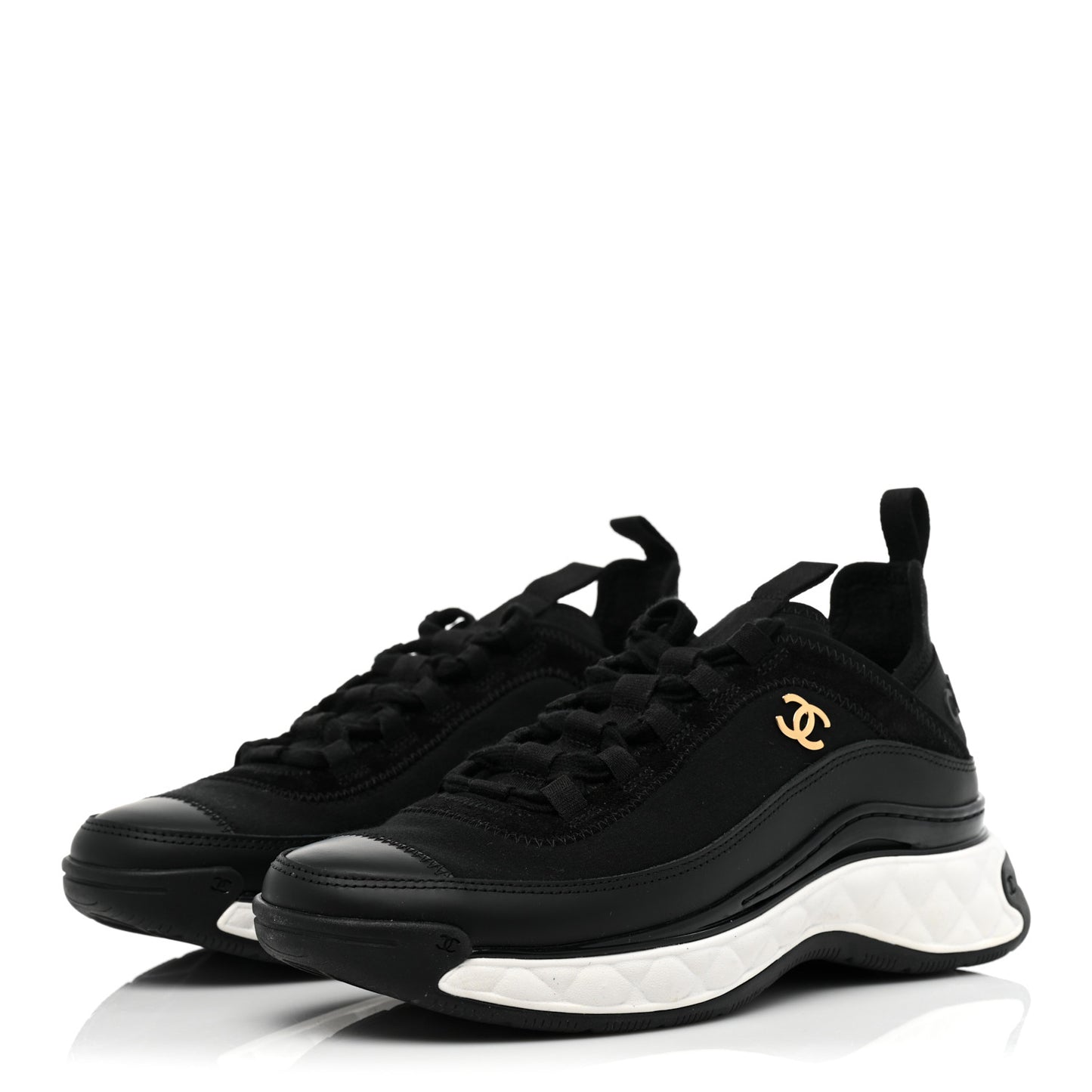 Velvet Calfskin Mixed Fibers CC Sneakers 37 Black