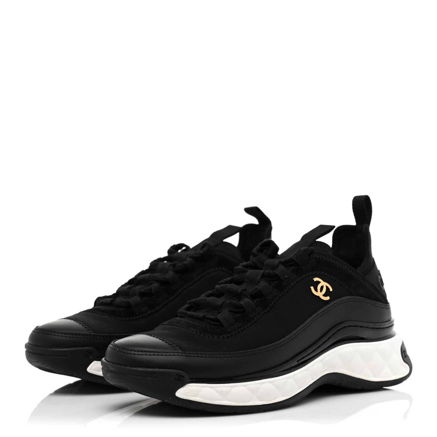Chanel Velvet Calfskin Mixed Fibers CC Sneakers 37 Black 3 of 9