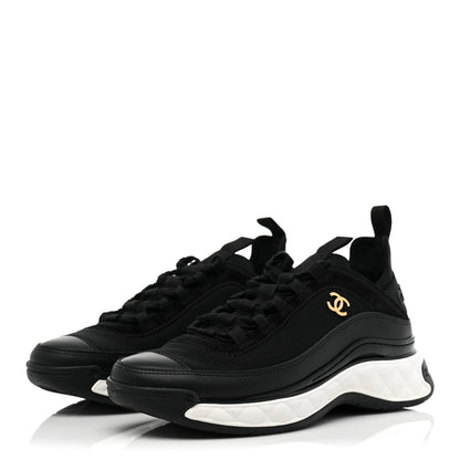 Chanel Velvet Calfskin Mixed Fibers CC Sneakers 37 Black 3 of 9