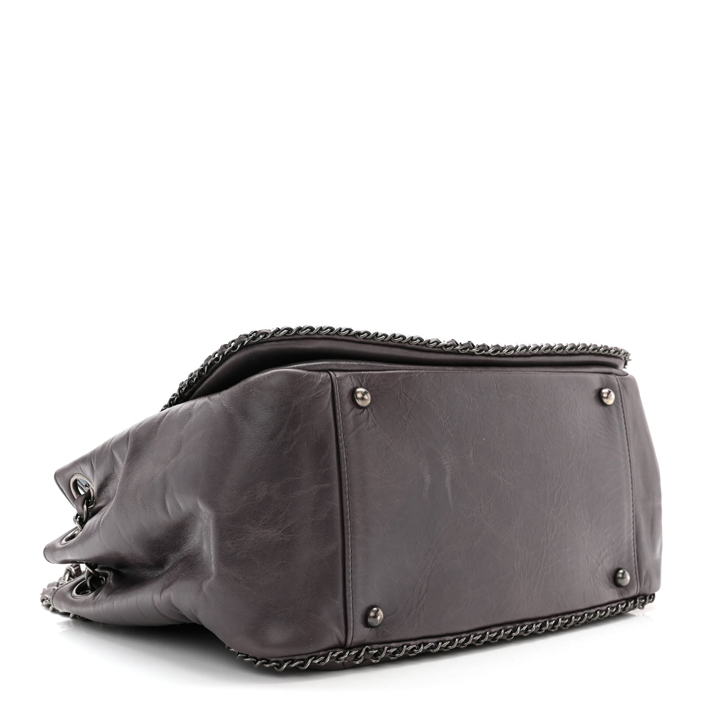 Calfskin Quilted Large CC Enchained Accordion Flap Grey