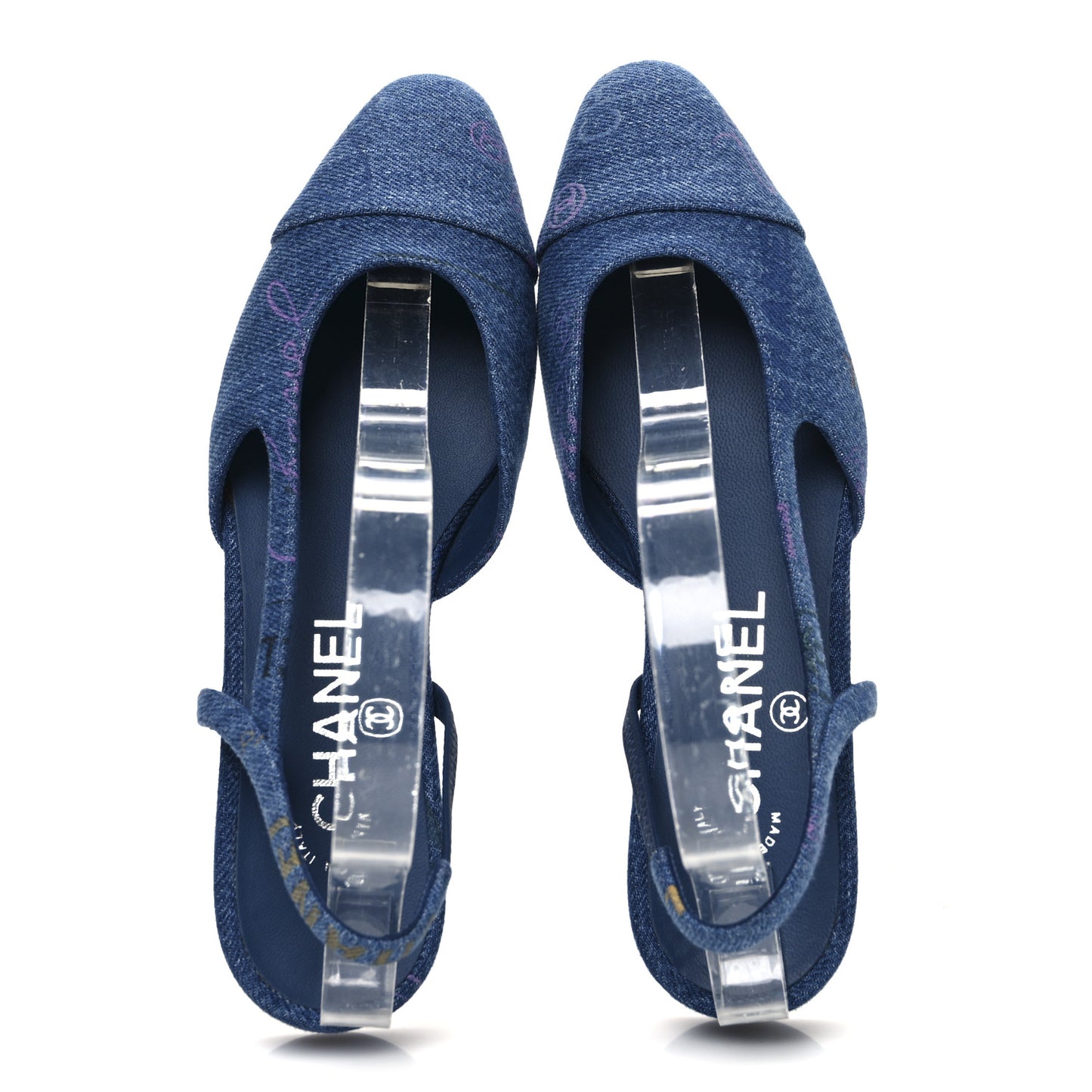Denim Printed Mood Cap Toe CC Slingback Pumps 35.5 Light Blue Multicolor