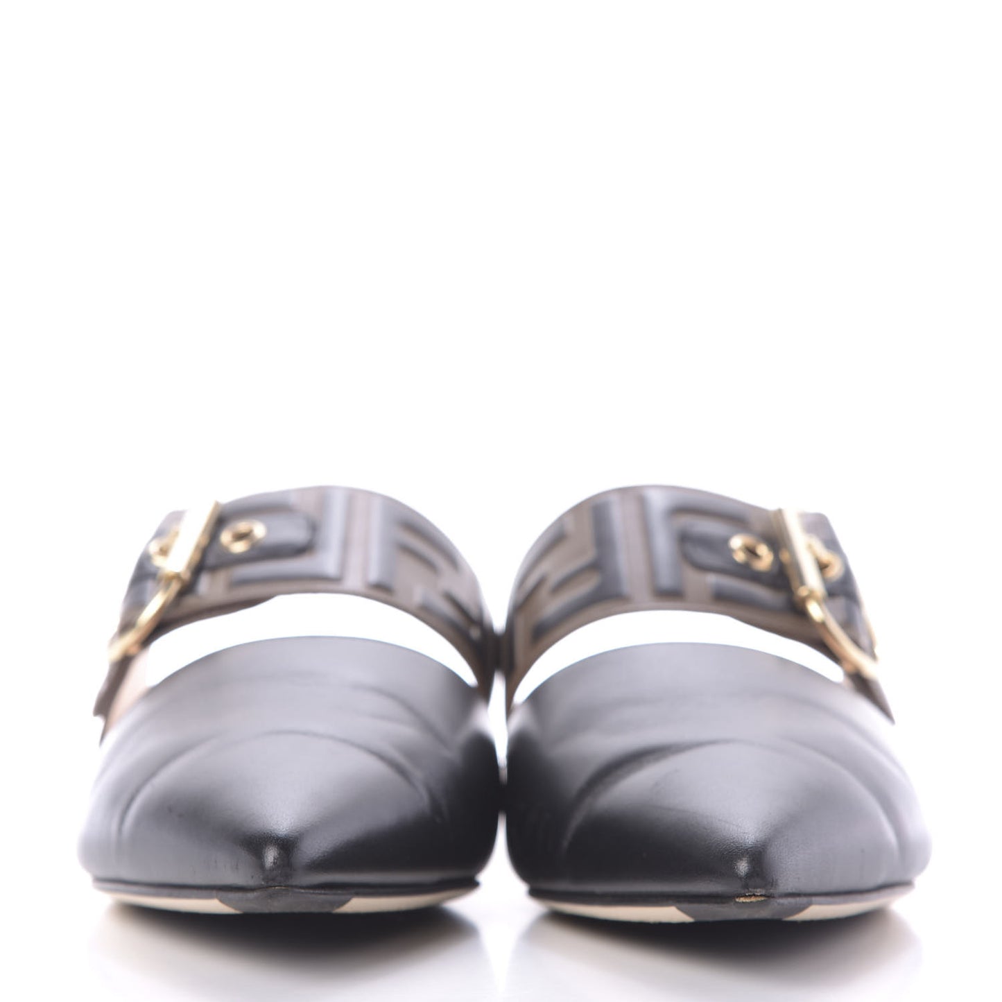 Vitello FF Embossed Buckle Flat Mules 36 Maya Black