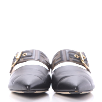 Fendi Vitello FF Embossed Buckle Flat Mules 36 Maya Black 2 of 11