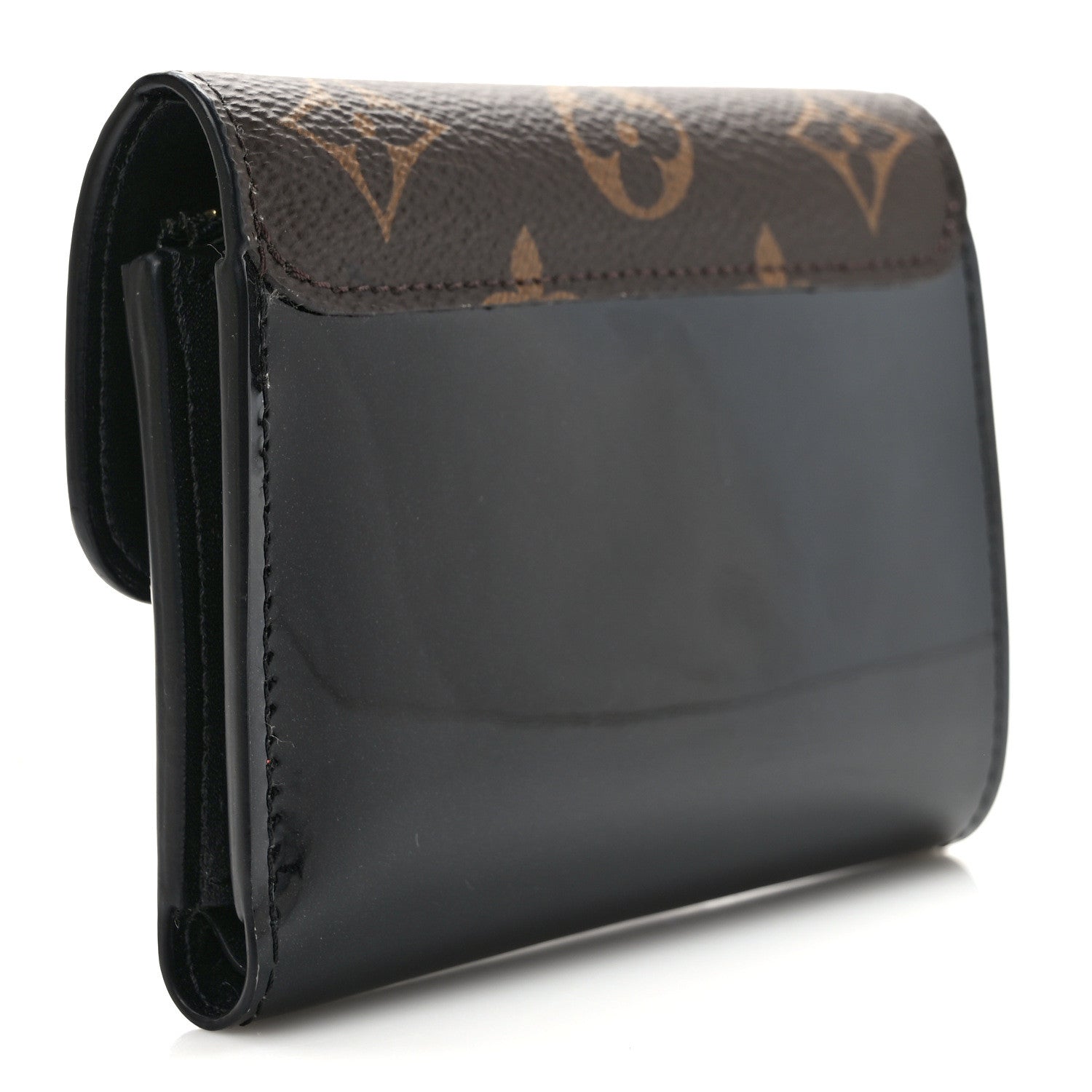 Louis Vuitton Patent Calfskin Monogram Cherrywood Compact Wallet Black 3 of 7