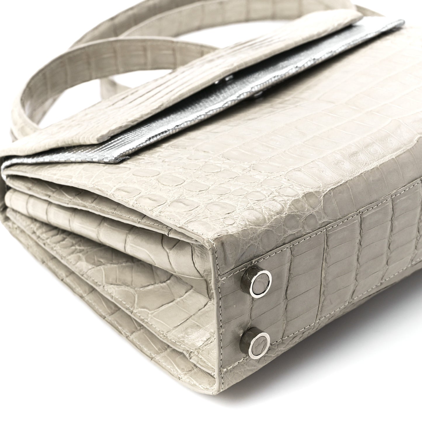 Lizard Crocodile Small Liza Top Handle Bag Beige