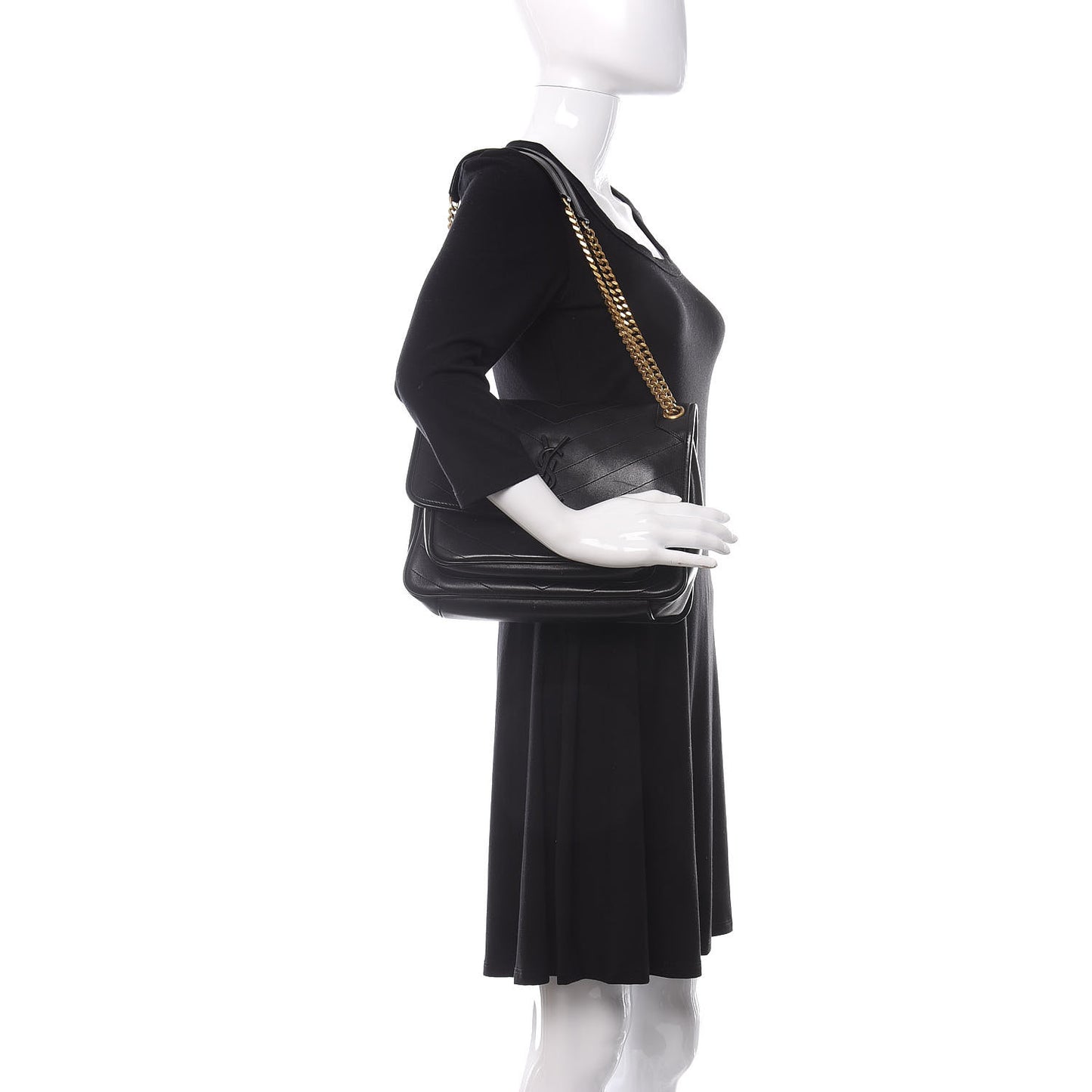Lambskin Matelasse Monogram Medium Niki Chain Satchel Black