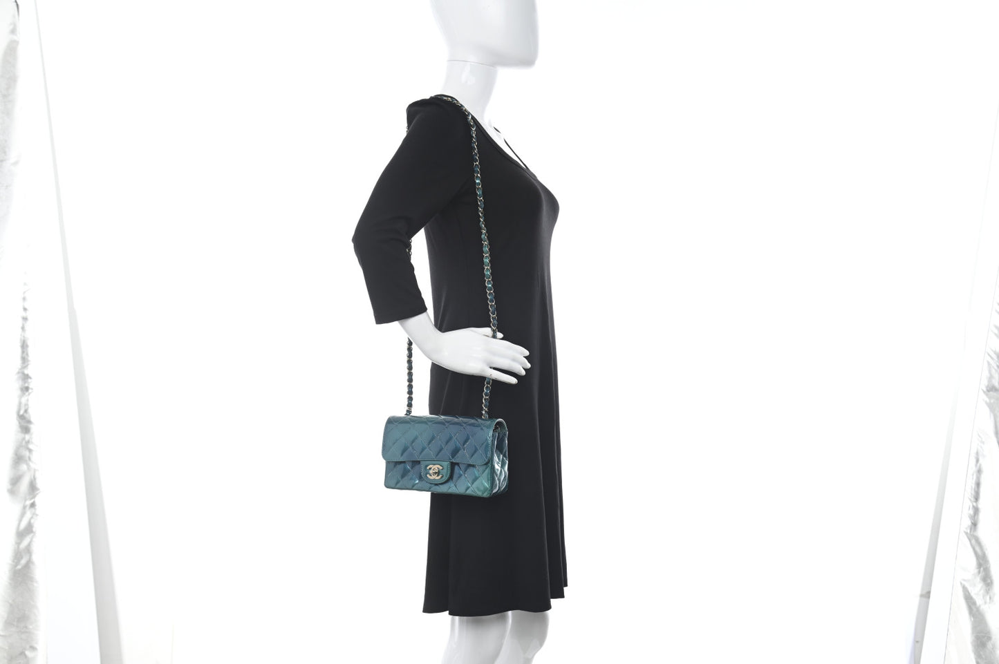 Shaded Patent Calfskin Quilted Mini Rectangular Flap Green Blue