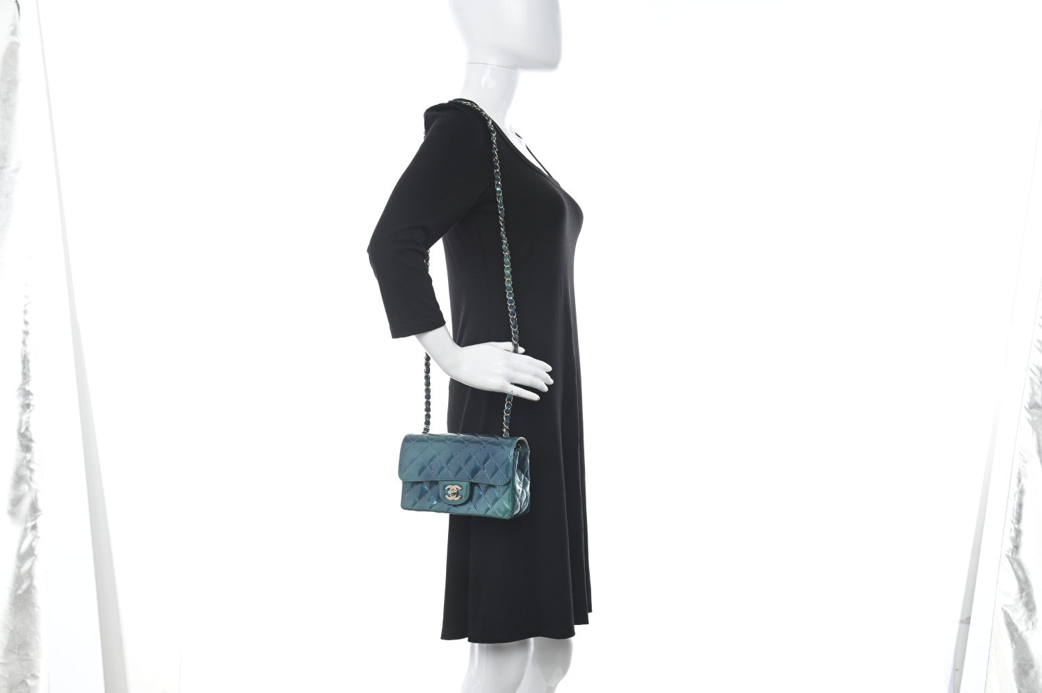 Chanel Shaded Patent Calfskin Quilted Mini Rectangular Flap Green Blue 2 of 11