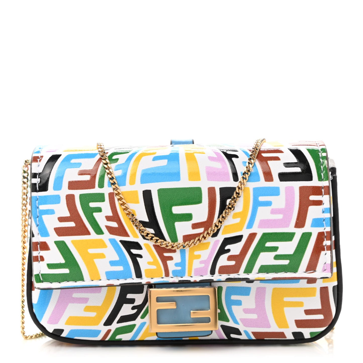 X SARAH COLEMAN Vitello Liberty Ceylon Micro FF Fish Eye Embossed Nano Baguette Charm Multicolor Cyber Blue
