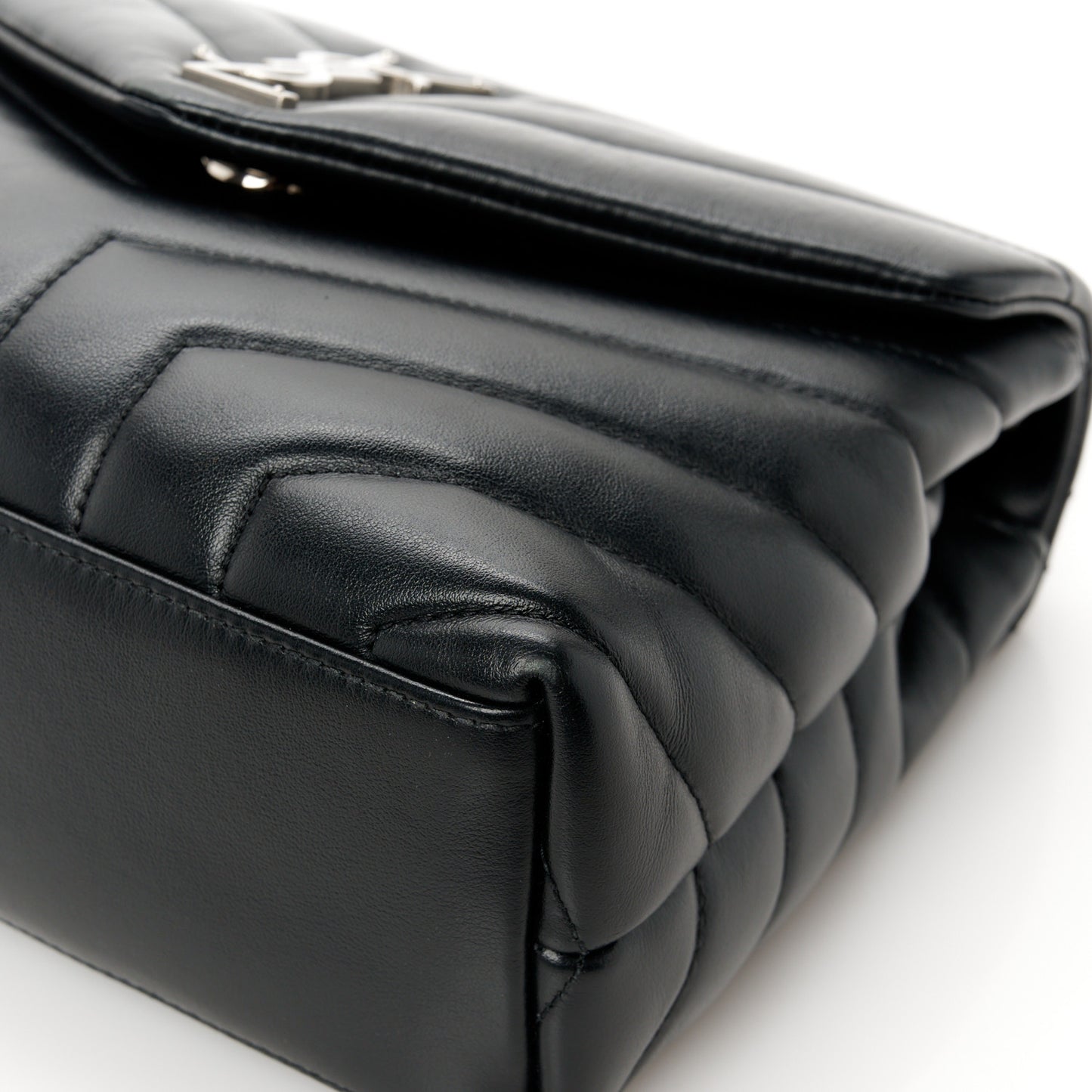 Calfskin Y Quilted Monogram Small Loulou Chain Satchel Black