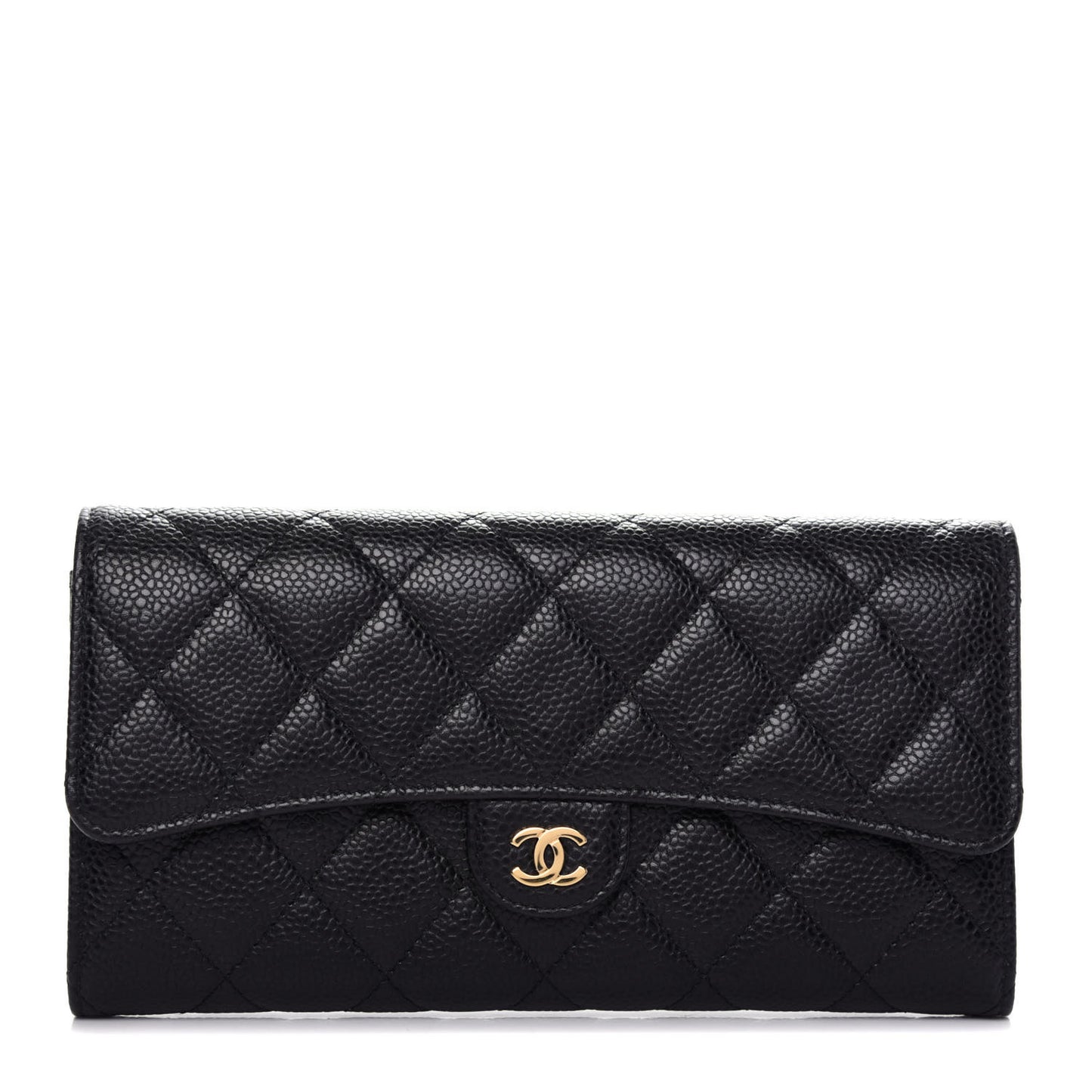 Caviar Quilted Large Gusset Flap Wallet Black