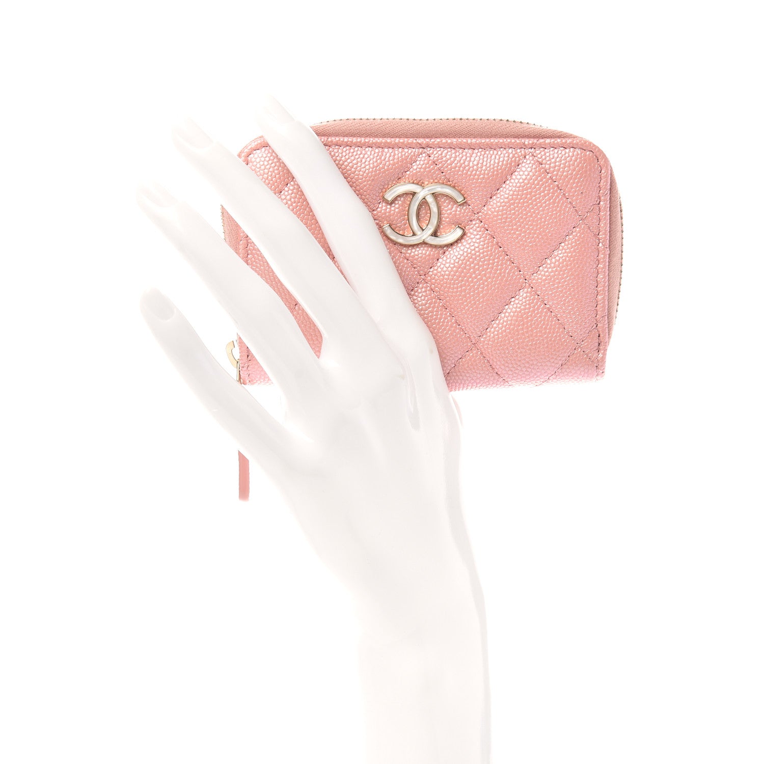 Chanel Iridescent Caviar Quilted Zip Coin Purse Pink 2 of 8