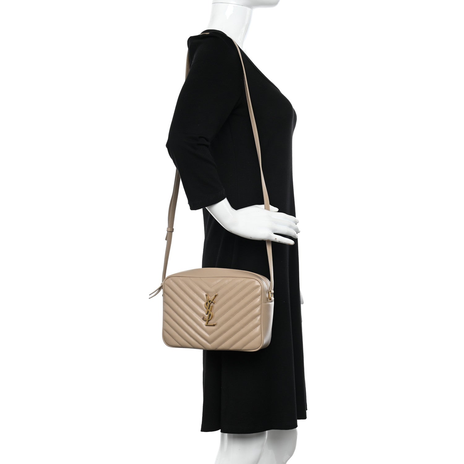 Saint Laurent Calfskin Matelasse Monogram Lou Camera Bag Dark Beige 2 of 10