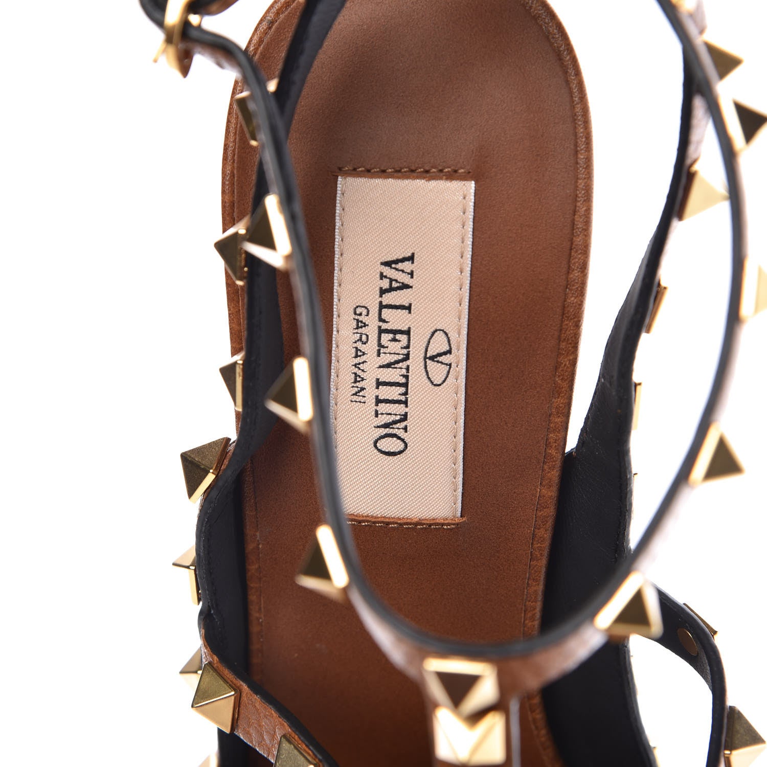 Valentino Garavani Pebbled Calfskin Rockstud Ankle Strap 100mm Pumps 38.5 Cuoio 7 of 9