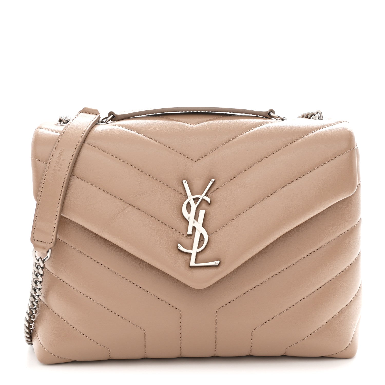 Saint Laurent Calfskin Y Quilted Monogram Small Loulou Chain Satchel Dark Beige 1 of 11